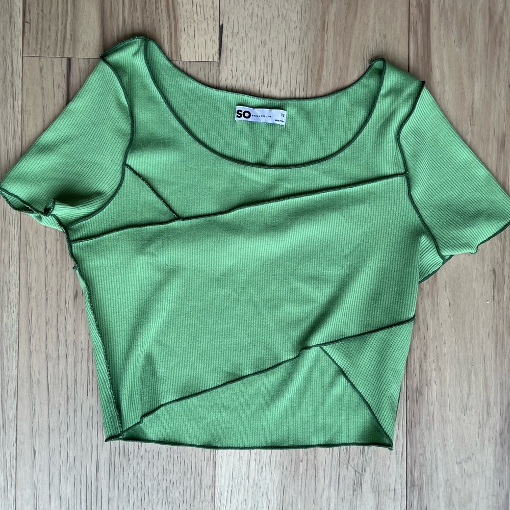 SO Green Asymmetrical Crop T-Shirt